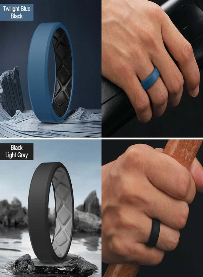 Egnaro Men's Silicone Rings, 7.5mm Wide 2.5mm Thick Rubber Bands For Him, Ergonomic Beveled Edge Two Tone Waterproof Workout Accessories - Image 3